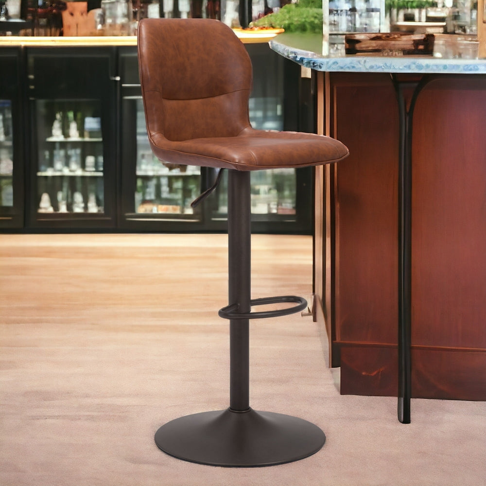 Adjustable Height Brown And Black Steel Swivel Low Back Counter Height Bar Chair Image 2