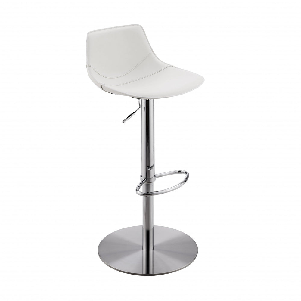 Adjustable Height White And Silver Steel Swivel Bar Height Bar Chair Image 2