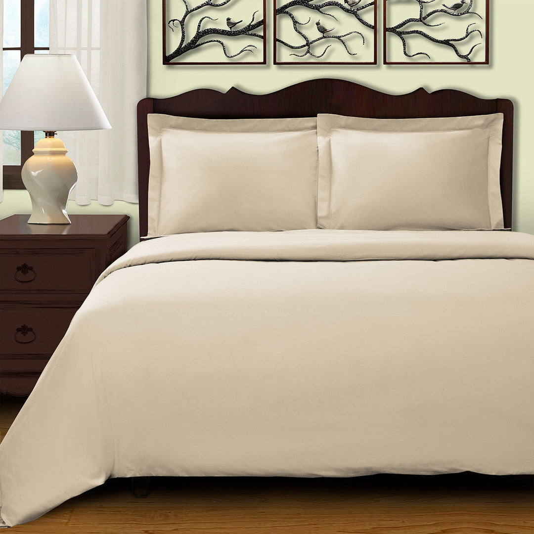 Ivory Twin Cotton Blend 400 Thread Count Washable Duvet Cover Set Image 2