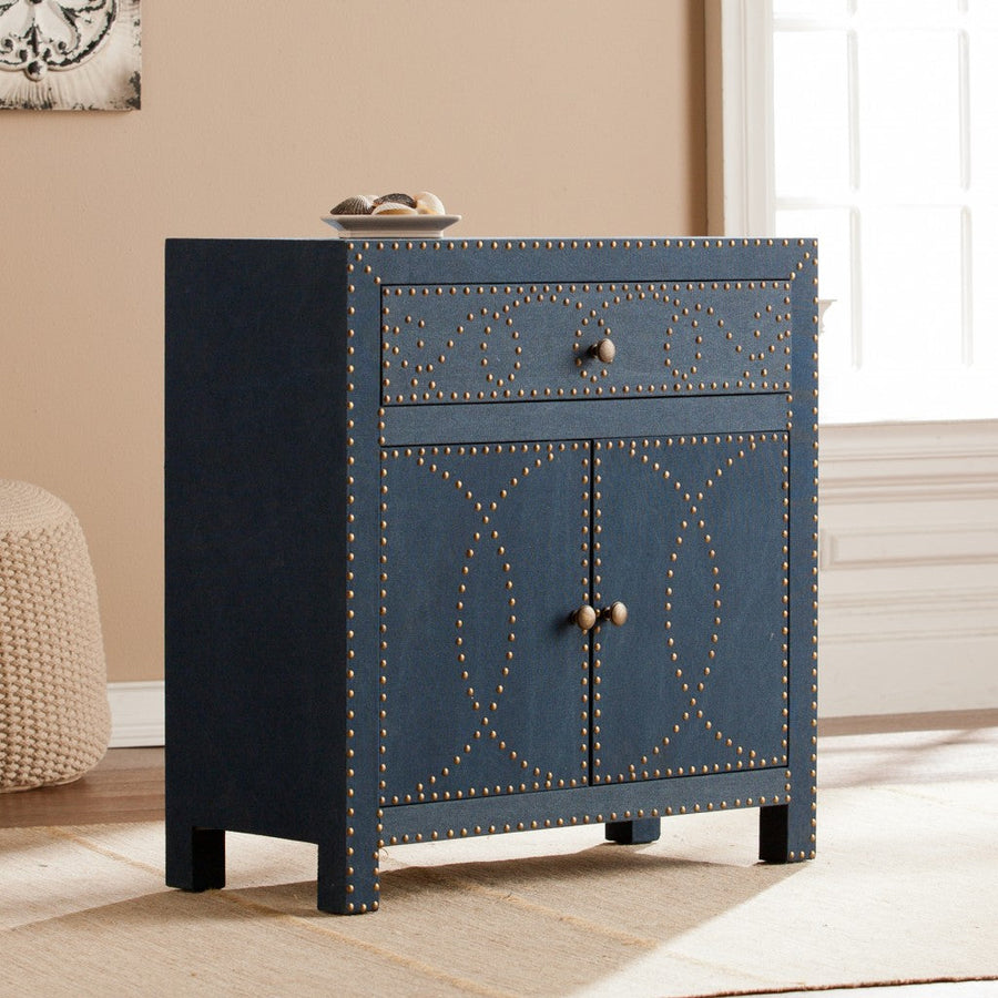 Navy and Brass Nailhead Accent Storage Cabinet Image 1