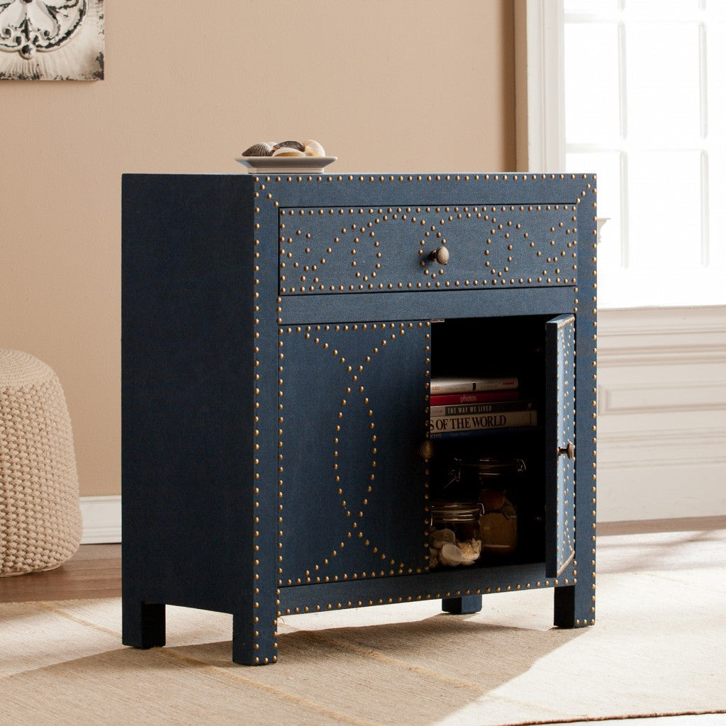 Navy and Brass Nailhead Accent Storage Cabinet Image 2