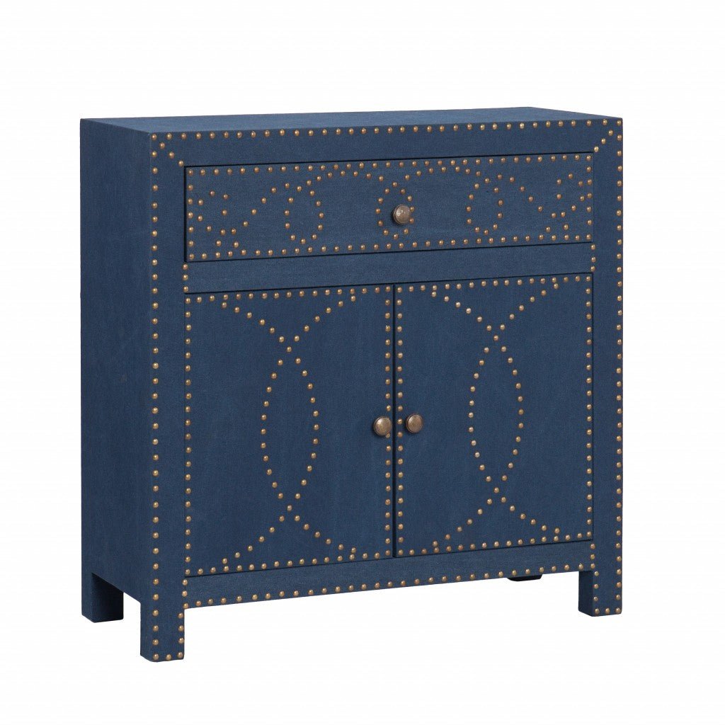 Navy and Brass Nailhead Accent Storage Cabinet Image 3