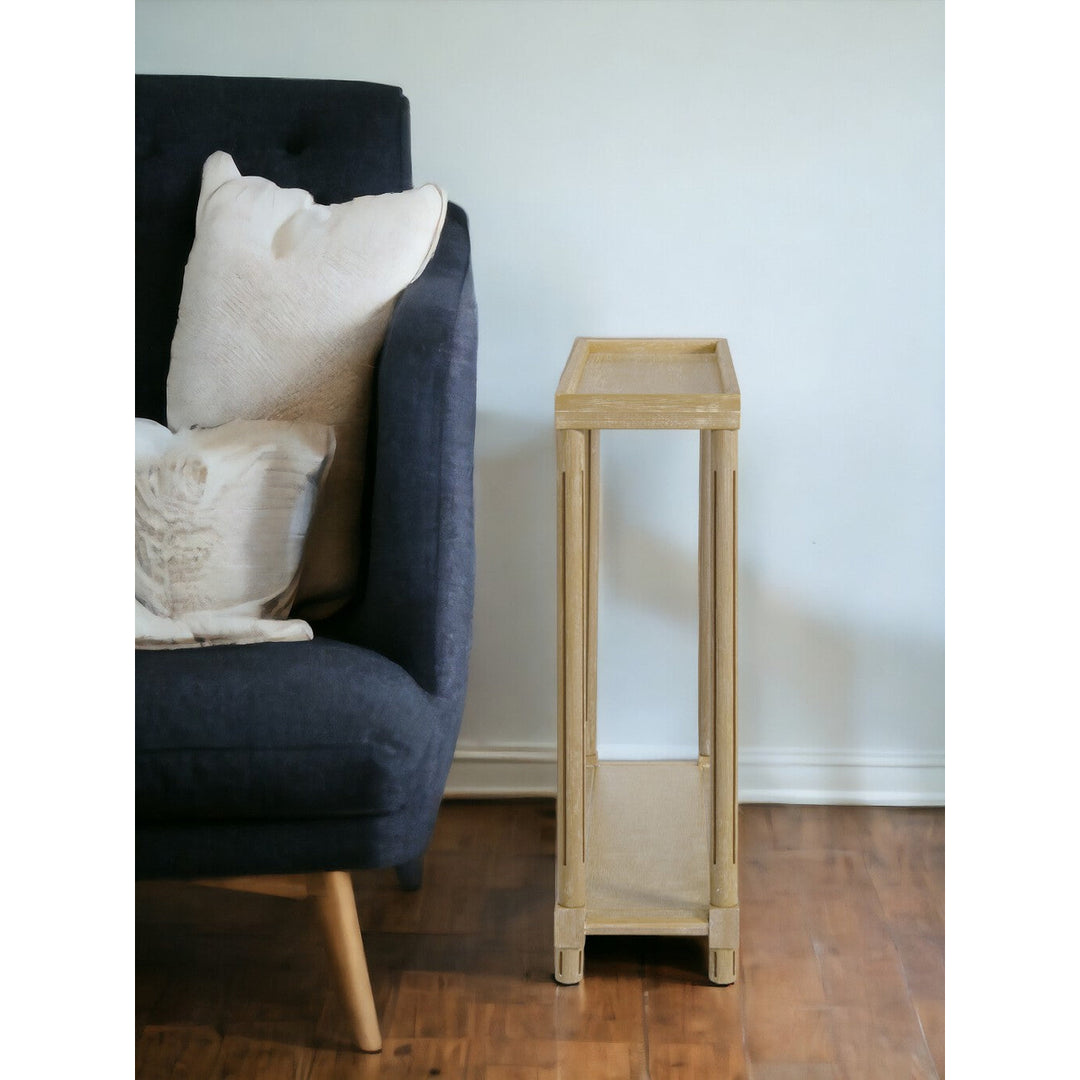 Set Of Two 24" Oak Brown Wood Rectangular End Tables With Shelf Image 11