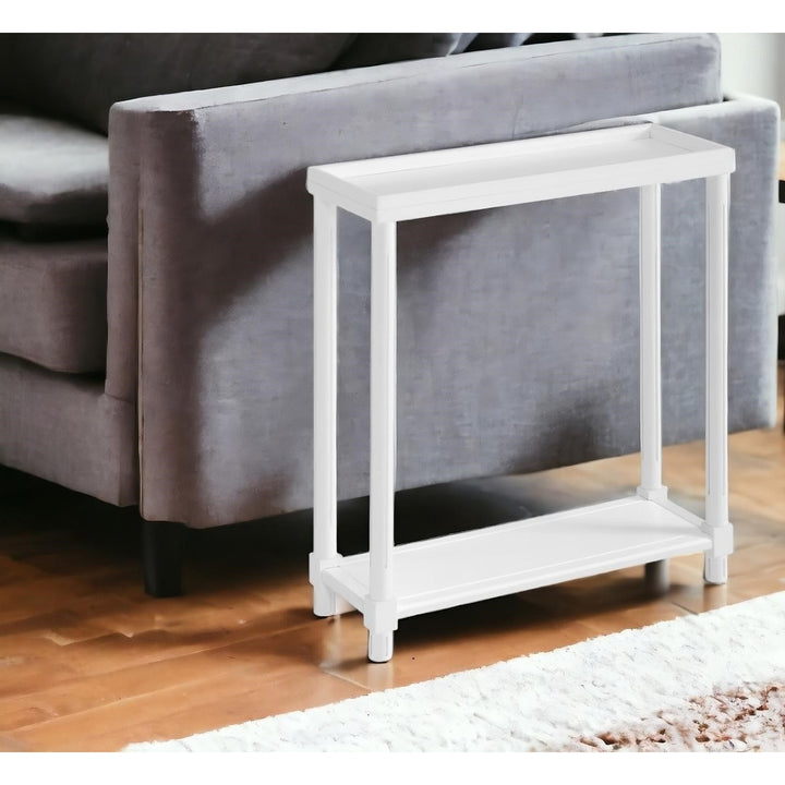 Set Of Two 24" White Wood Rectangular End Tables With Shelf Image 10