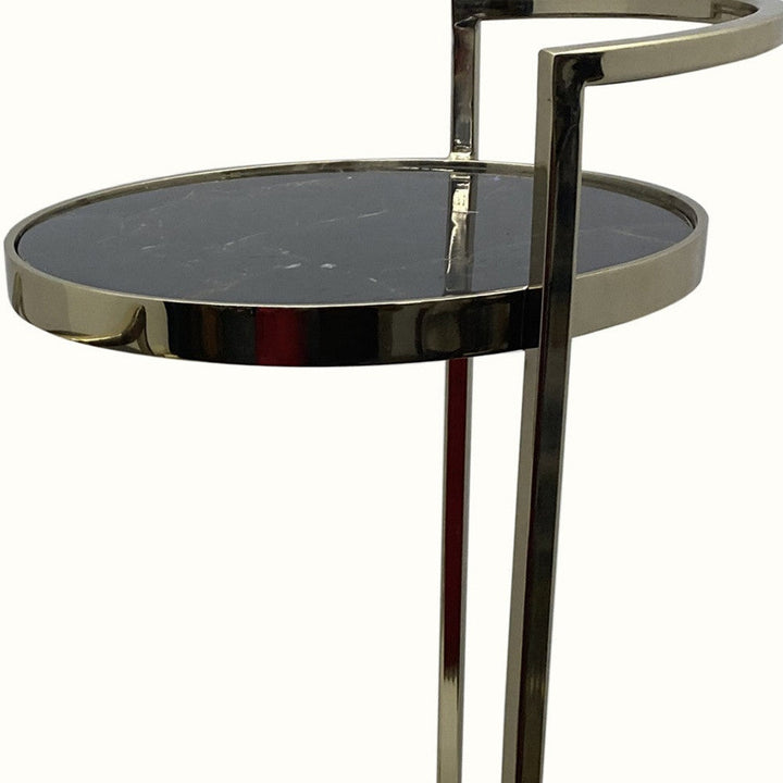 Set Of Two 27" Gold And Black Stone Round Nested Tables Image 4