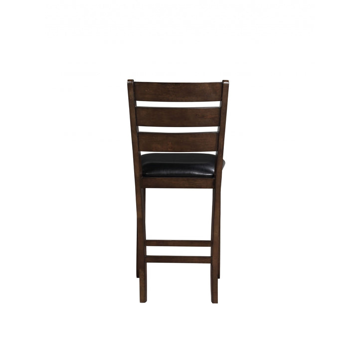 Set of Two 41" Black And Brown Faux Leather And Solid Wood Counter Height Bar Chairs Image 2