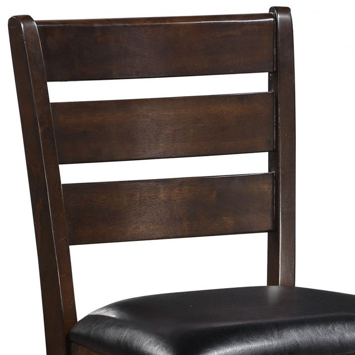 Set of Two 41" Black And Brown Faux Leather And Solid Wood Counter Height Bar Chairs Image 4