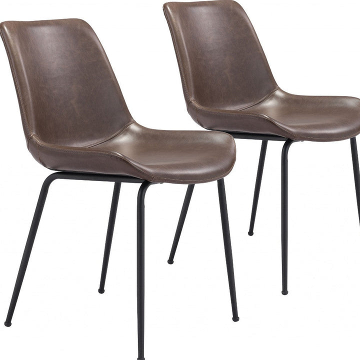 Set of Two Brown and Black Top Shelf Modern Rugged Dining Chairs Image 3