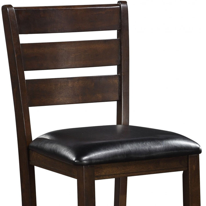 Set of Two 41" Black And Brown Faux Leather And Solid Wood Counter Height Bar Chairs Image 5