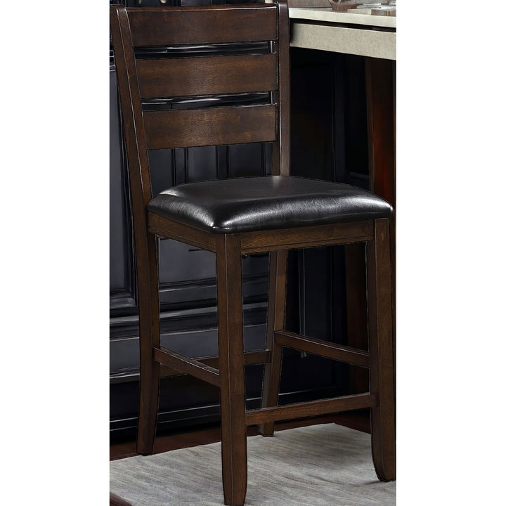 Set of Two 41" Black And Brown Faux Leather And Solid Wood Counter Height Bar Chairs Image 7