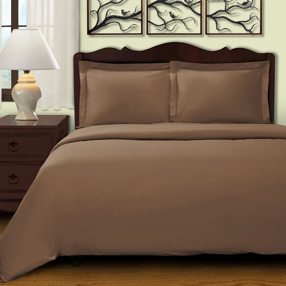 Taupe Queen Cotton Blend 400 Thread Count Washable Duvet Cover Set Image 2