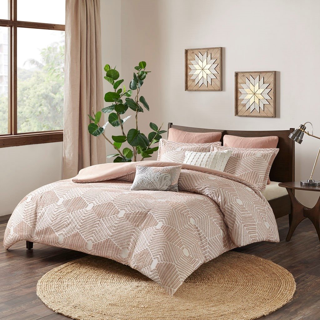 Gracie Mills Chic Cotton Jacquard Duvet Cover Set Blush GRACE-12089 3 Pieces Image 2