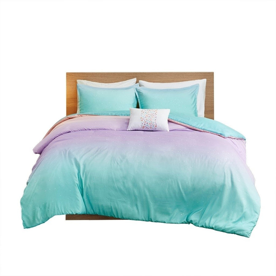 Gracie Mills Dagny Ombre Glitter Reversible Duvet Cover Set Aqua Blush Purple Image 1