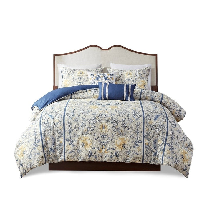 Gracie Mills Marlon 5-Piece Cotton Botanical Duvet Cover Set Yellow Blue GRACE-13946 Image 1