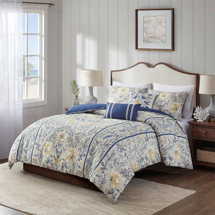 Gracie Mills Marlon 5-Piece Cotton Botanical Duvet Cover Set Yellow Blue GRACE-13946 Image 2