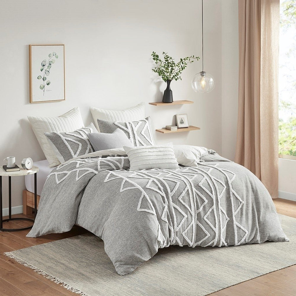 Gracie Mills Priscilla 3-Piece Cotton Comforter Set Grey Chambray Geometric Design Image 2