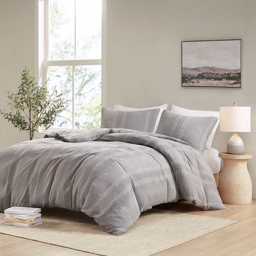 Gracie Mills Caiaphas 3-Piece Solid Lightweight Cotton Waffle Weave Duvet Cover Set - GRACE-14757 Image 2