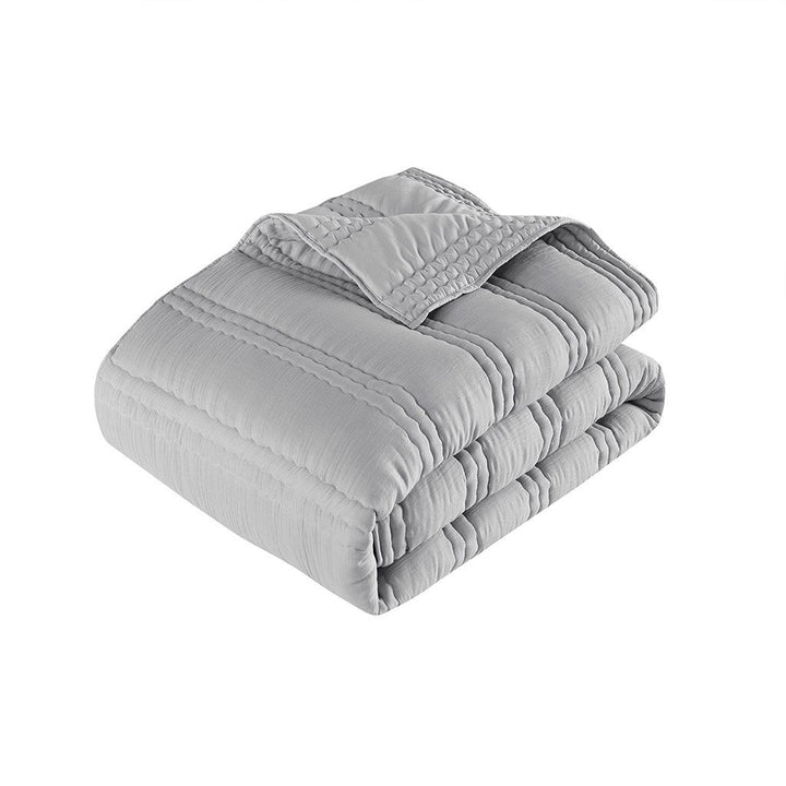 Gracie Mills Estrella Poly Gauze Quilt Set Queen Gray GRACE-15798 Cozy Bedding Image 1