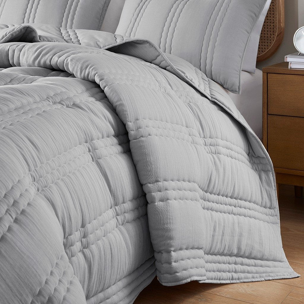 Gracie Mills Estrella Poly Gauze Quilt Set Queen Gray GRACE-15798 Cozy Bedding Image 3