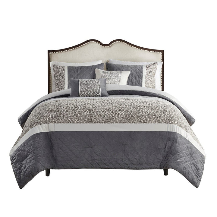 Gracie Mills Cecilia Comforter Set 5 Piece Jacquard Stripe Pewter Grey 15817 Image 1