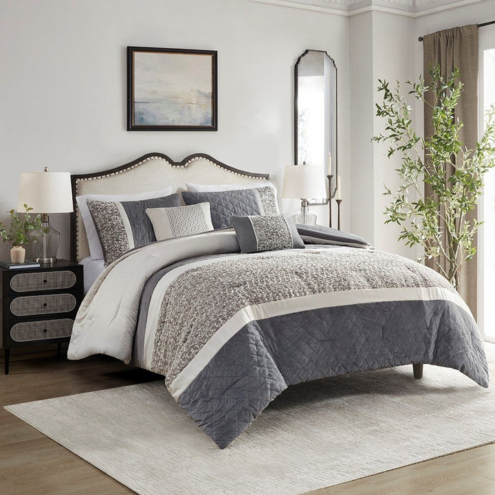 Gracie Mills Cecilia Comforter Set 5 Piece Jacquard Stripe Pewter Grey 15817 Image 2