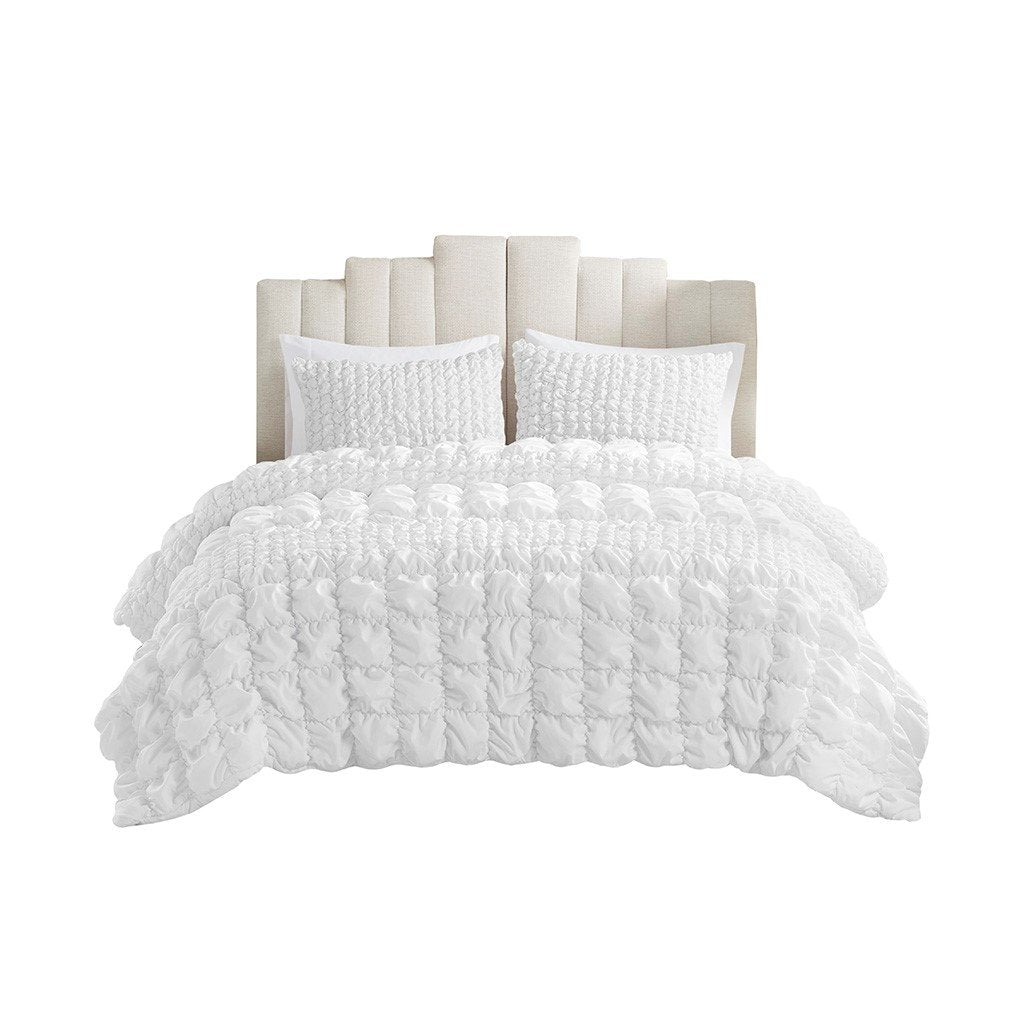 Gracie Mills Hydra Comforter Set 3 Piece Stripe Ruched Soft White GRACE-15836 Image 1