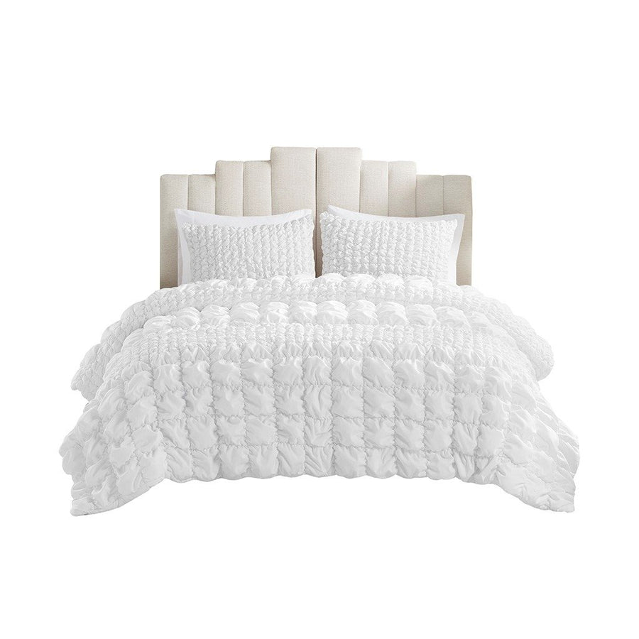 Gracie Mills Hydra Comforter Set 3 Piece Stripe Ruched Soft White GRACE-15836 Image 1