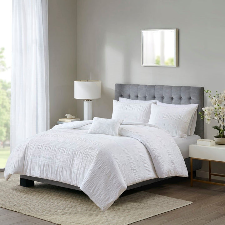 Gracie Mills Cotton Seersucker Stripe Duvet Cover Set White Twin GRACE-8720 Image 2