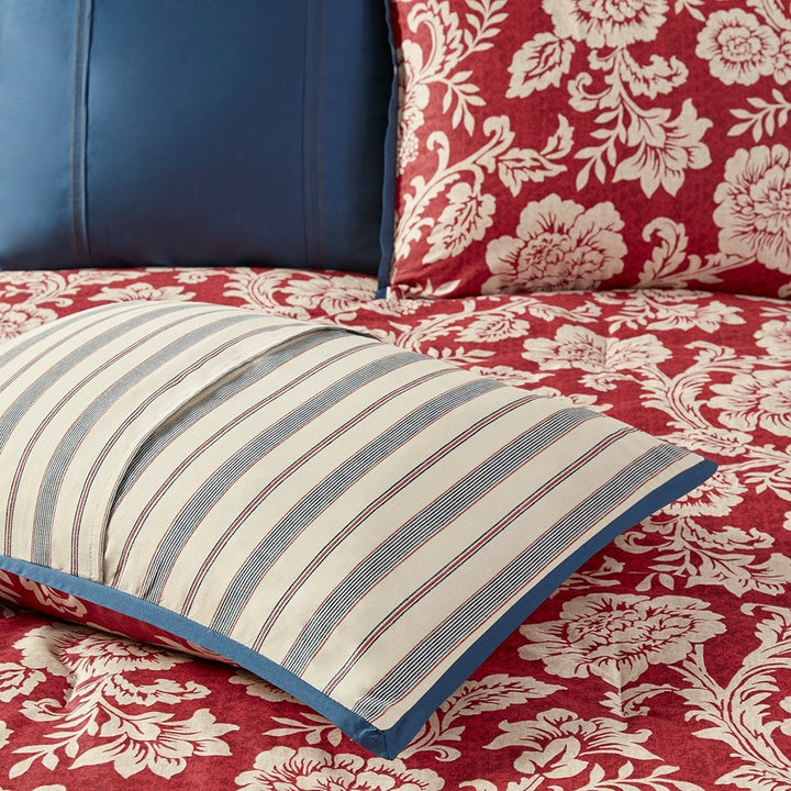 Gracie Mills Carmen 9-Piece Reversible Cotton Twill Duvet Set GRACE-8120 Floral Striped Image 4