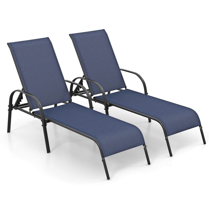 Costway 2PCS Patio Lounge Chair Chaise Adjustable Reclining Armrest Grey/Brown/Navy Image 2