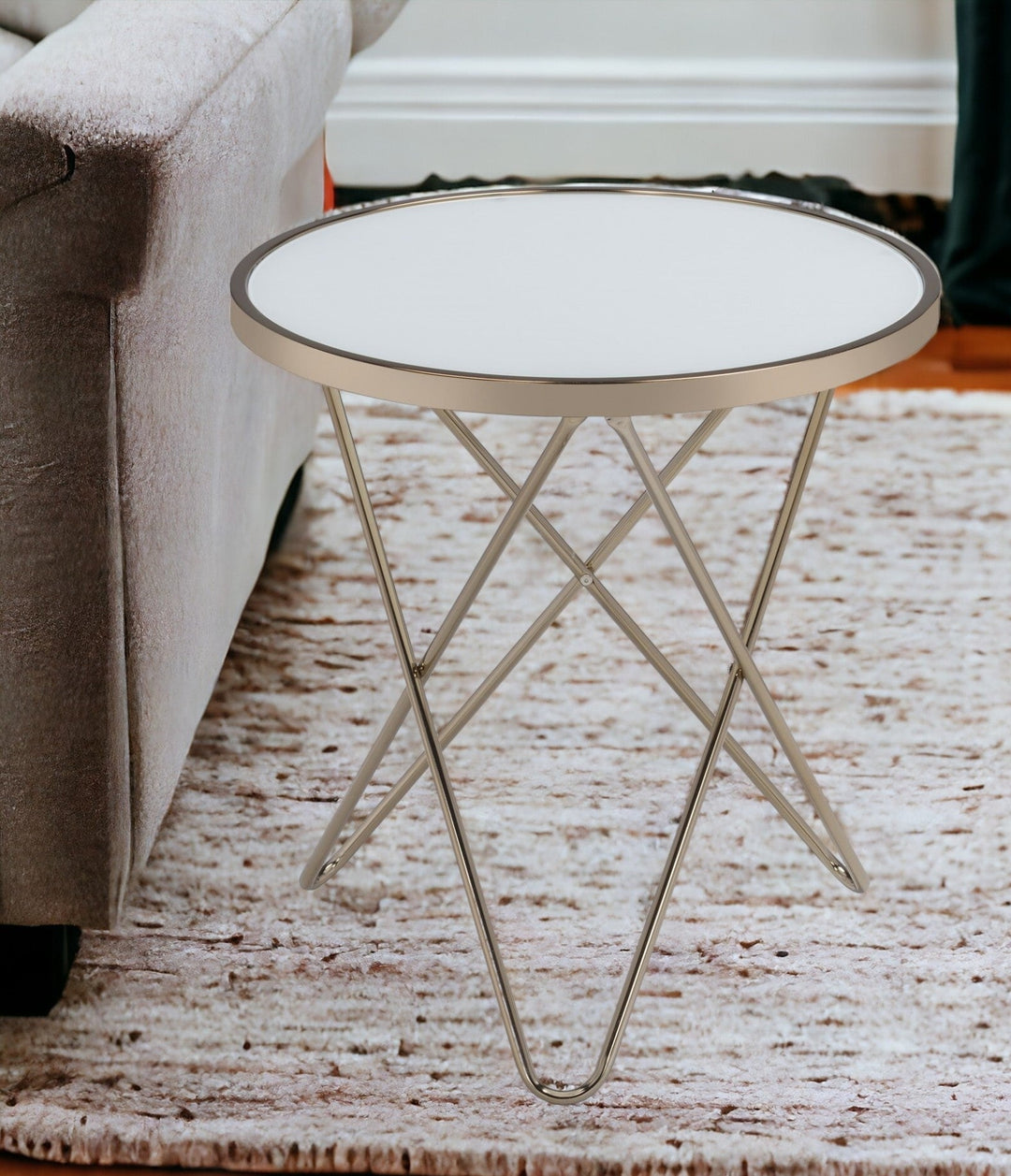 Mod Black Glass And Geo Gold End Table Image 6