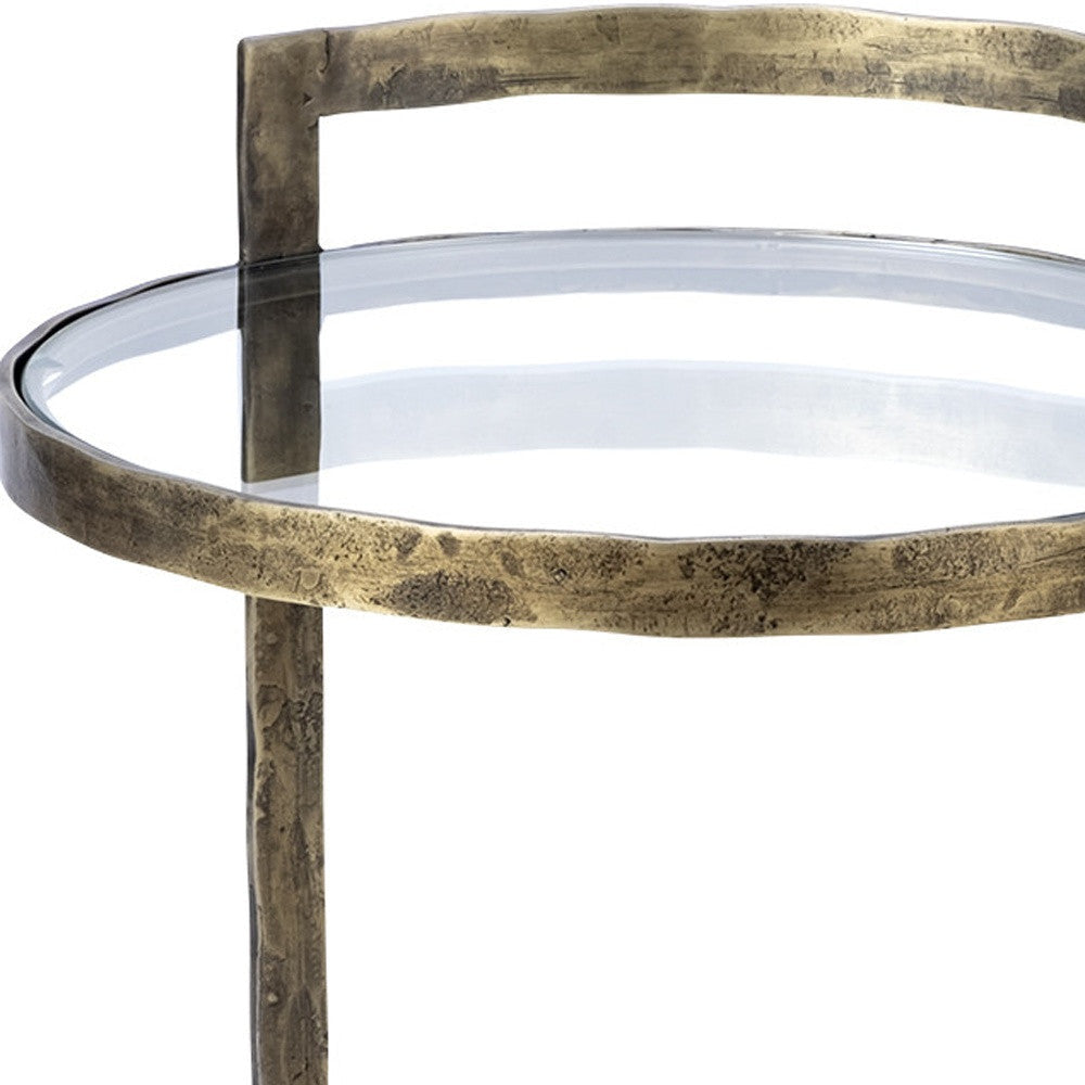 27" Gold And Clear Glass Round End Table Image 8