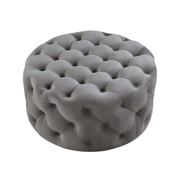 33" Blush Velvet Rolling Tufted Round Cocktail Ottoman Image 6