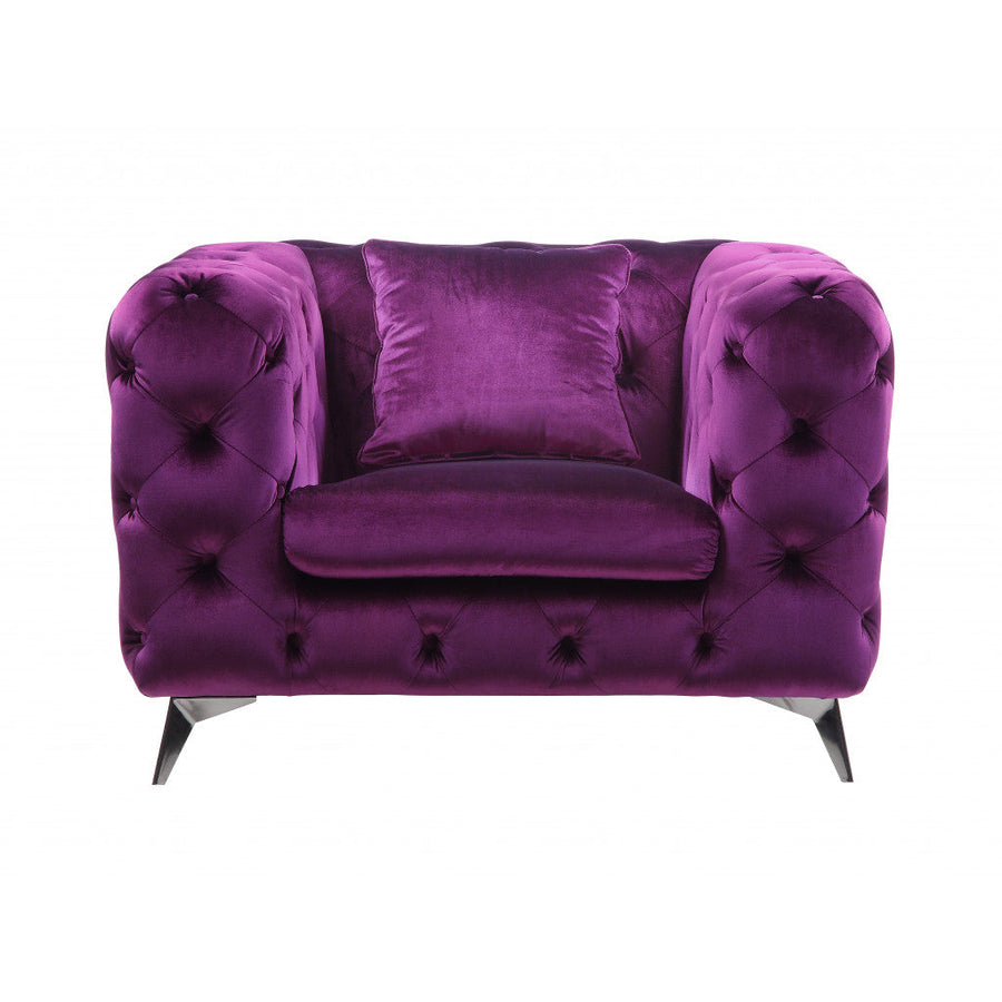 41" Purple Fabric And Black Tufted Arm Chair Image 1