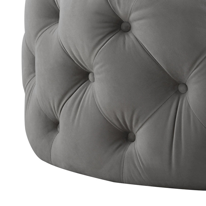 33" Blush Velvet Rolling Tufted Round Cocktail Ottoman Image 8