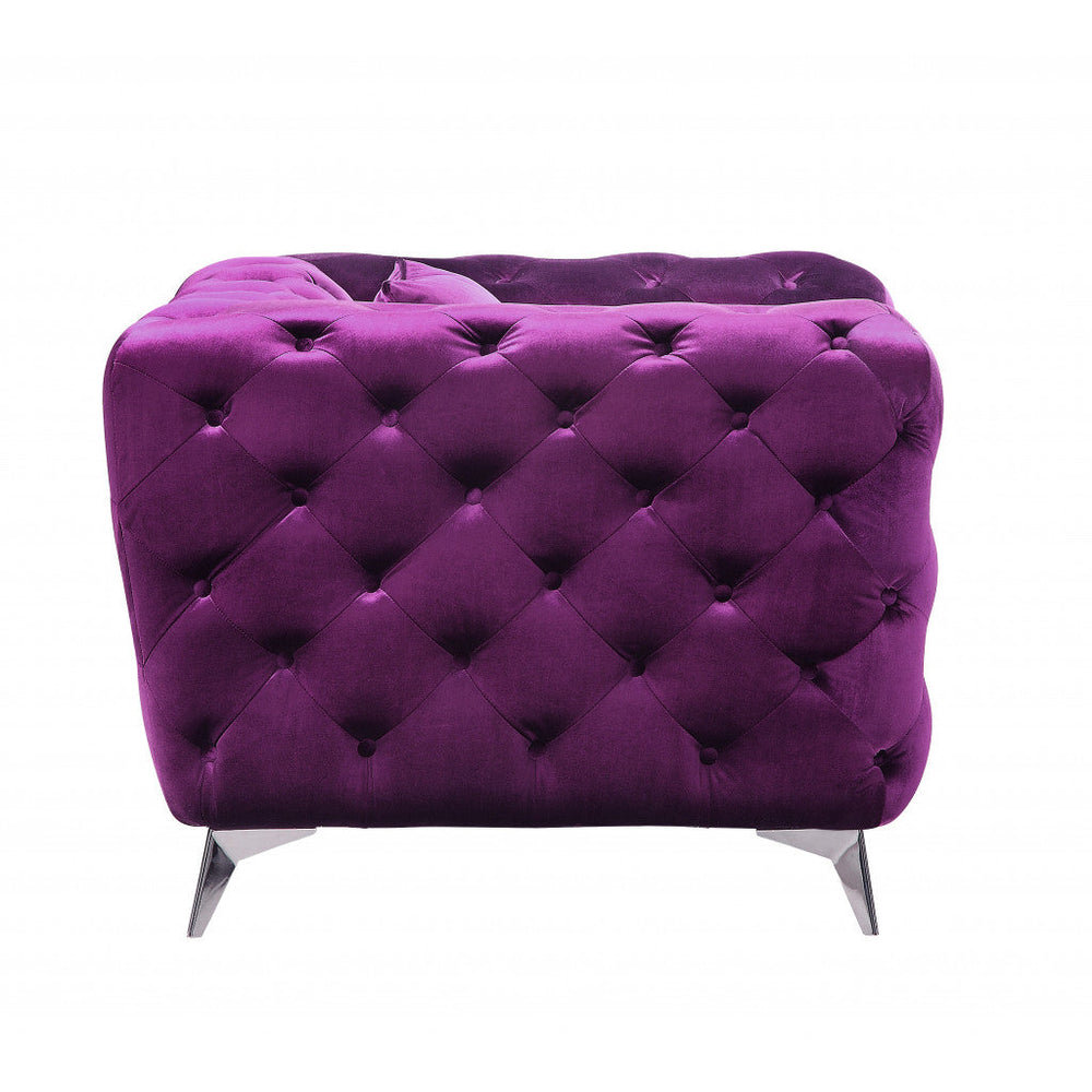 41" Purple Fabric And Black Tufted Arm Chair Image 2