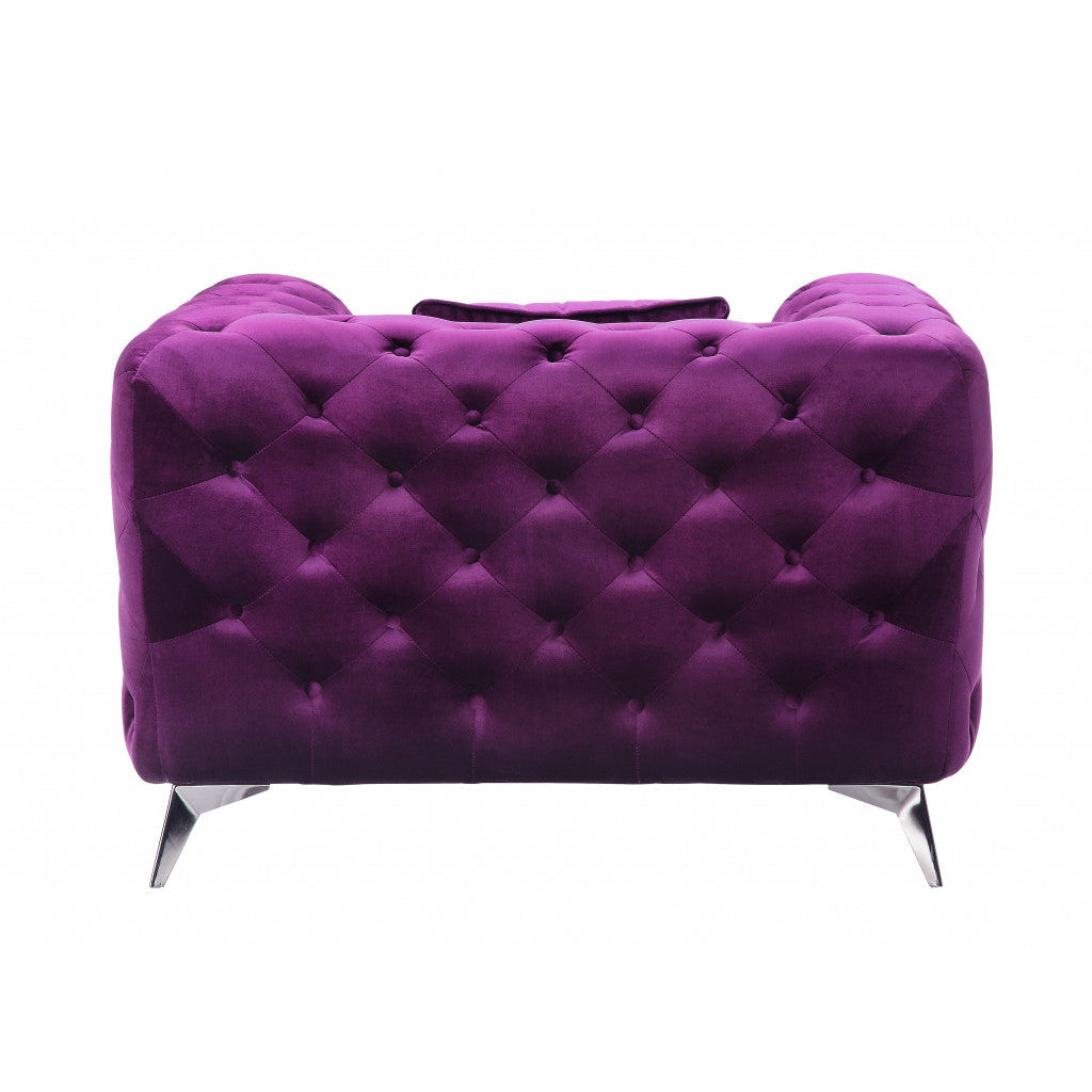 41" Purple Fabric And Black Tufted Arm Chair Image 3