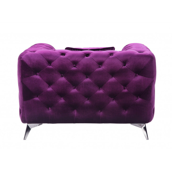 41" Purple Fabric And Black Tufted Arm Chair Image 3