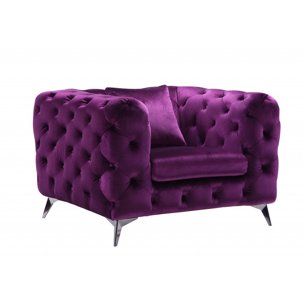 41" Purple Fabric And Black Tufted Arm Chair Image 4