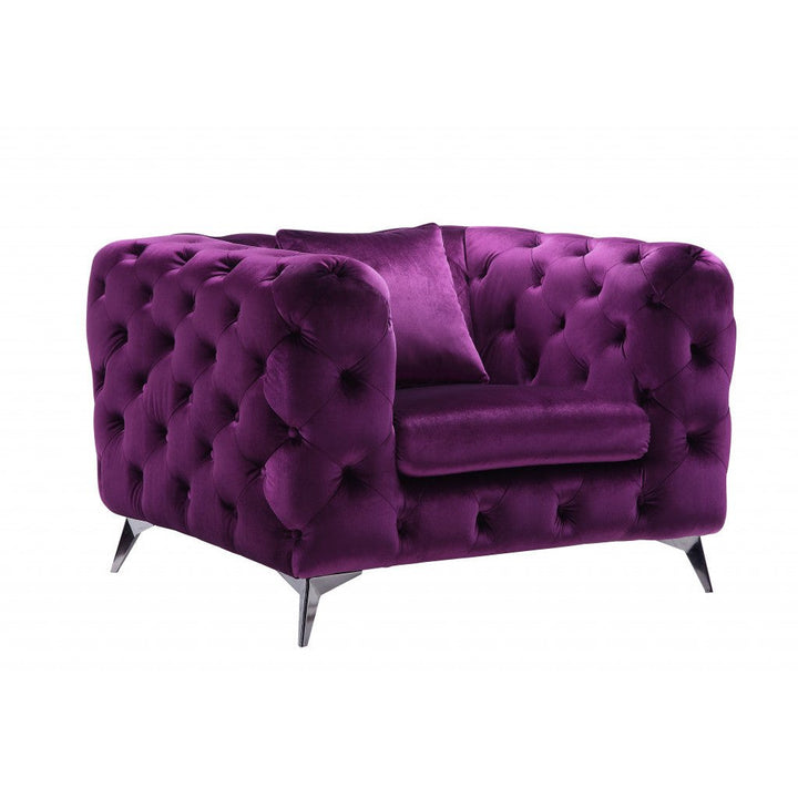 41" Purple Fabric And Black Tufted Arm Chair Image 4