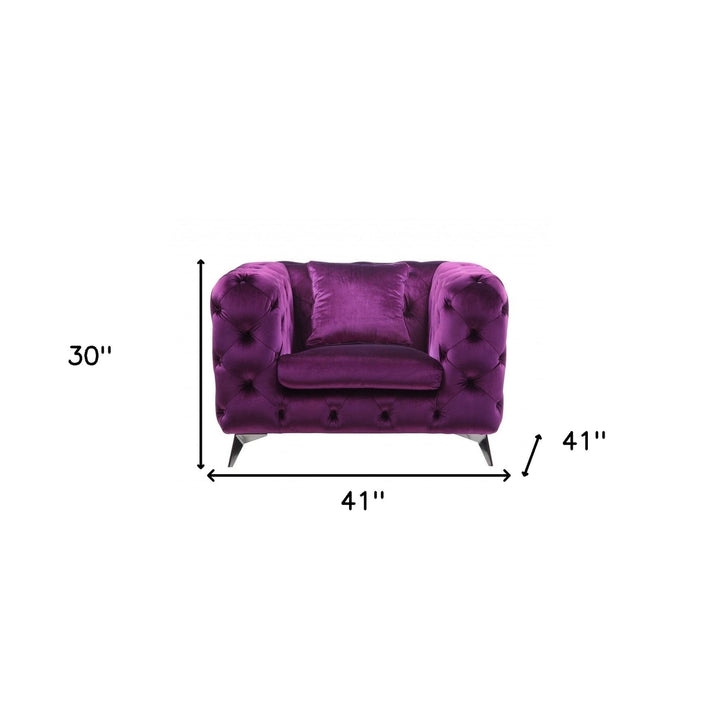 41" Purple Fabric And Black Tufted Arm Chair Image 5