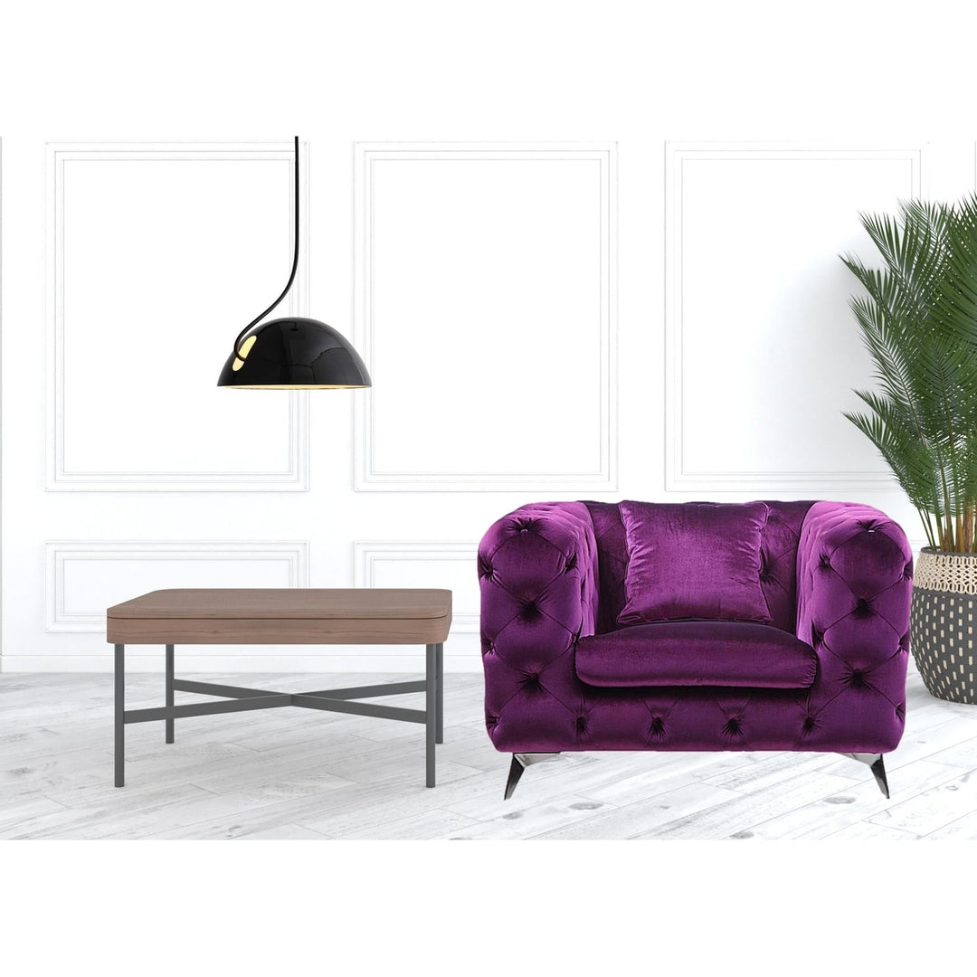 41" Purple Fabric And Black Tufted Arm Chair Image 6