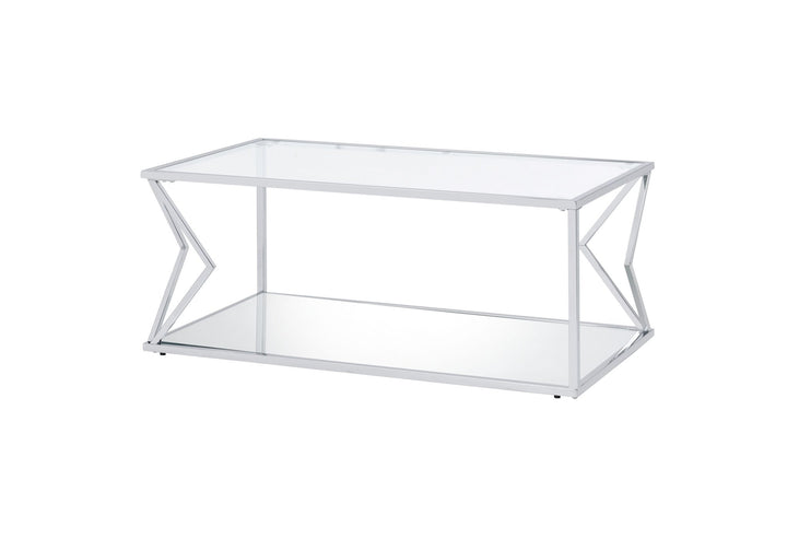 43" Chrome And Clear Glass Rectangular Coffee Table With Shelf Image 1