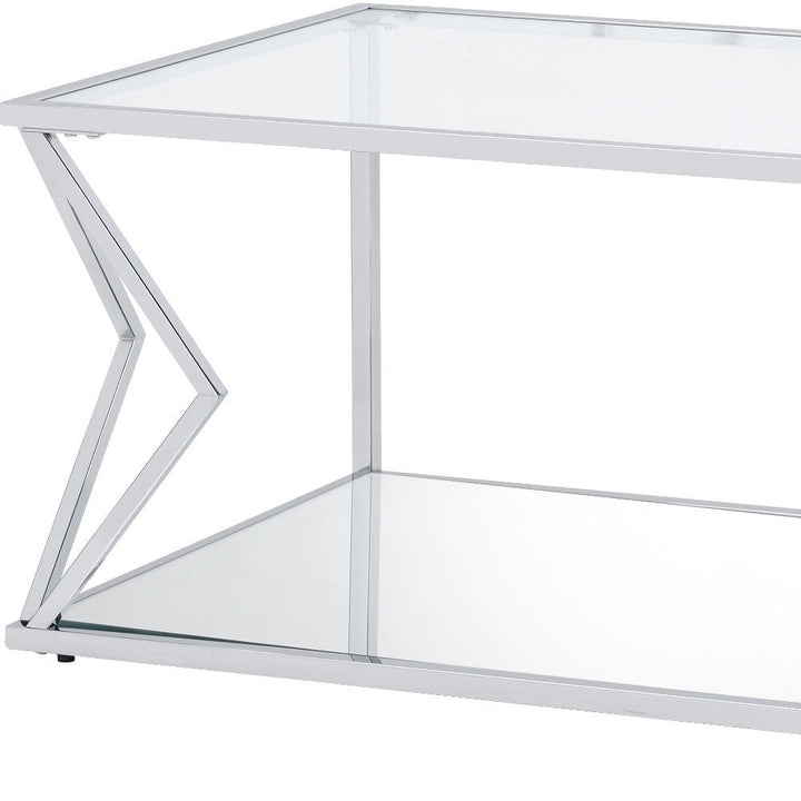 43" Chrome And Clear Glass Rectangular Coffee Table With Shelf Image 3