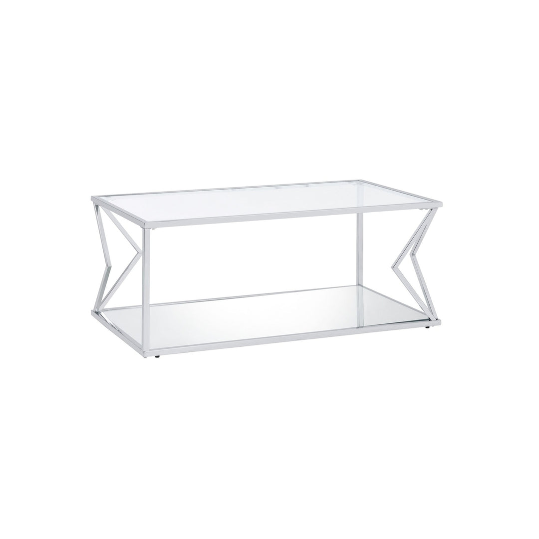 43" Chrome And Clear Glass Rectangular Coffee Table With Shelf Image 4