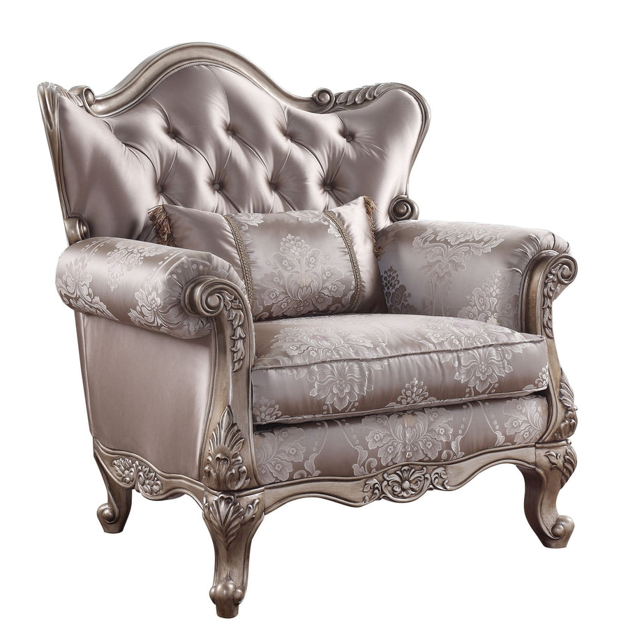 45" Champagne Fabric Floral Tufted Arm Chair Image 1