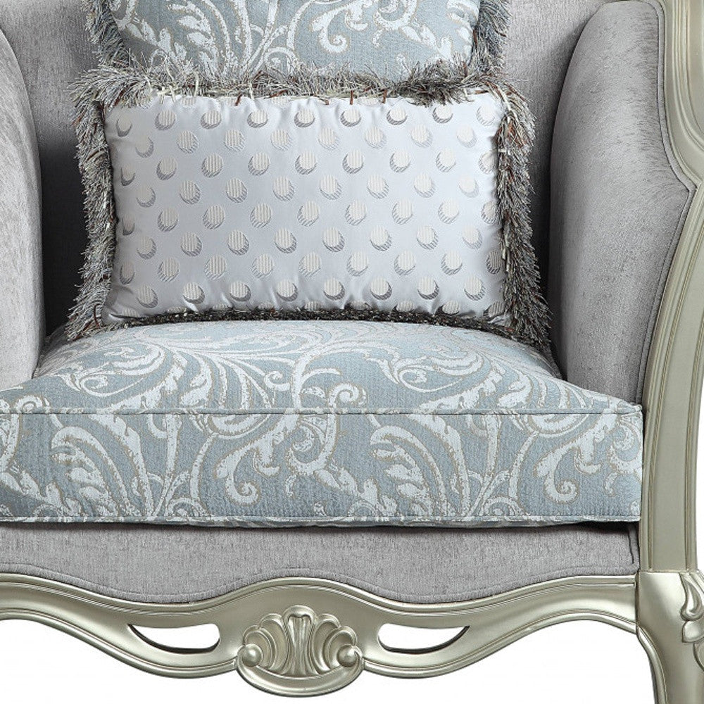 44" Light Gray Linen And Champagne Floral Arm Chair Image 3