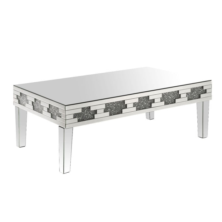 48" Silver Mirrored And Manufactured Wood Rectangular Mirrored Coffee Table Image 1