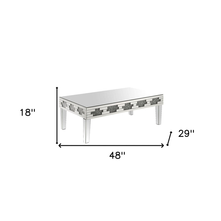 48" Silver Mirrored And Manufactured Wood Rectangular Mirrored Coffee Table Image 2