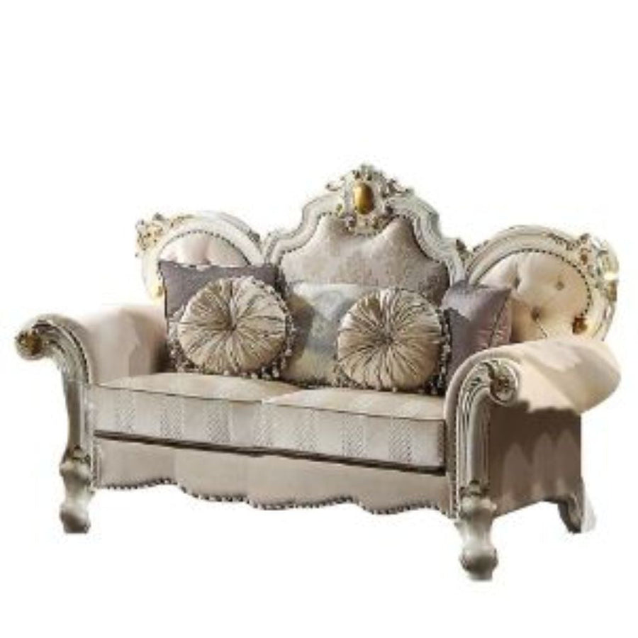 70" Gold And Pearl Velvet Loveseat and Toss Pillows Image 1